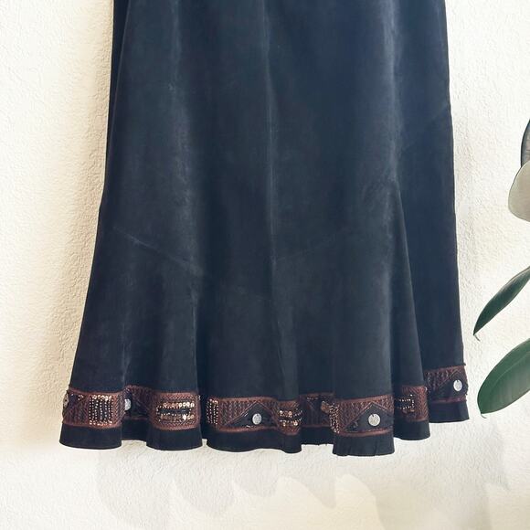 Chicos Womens Suede Maxi Skirt Size 2/Large/12 Embellished Boho Hippie Beaded - Picture 8 of 10